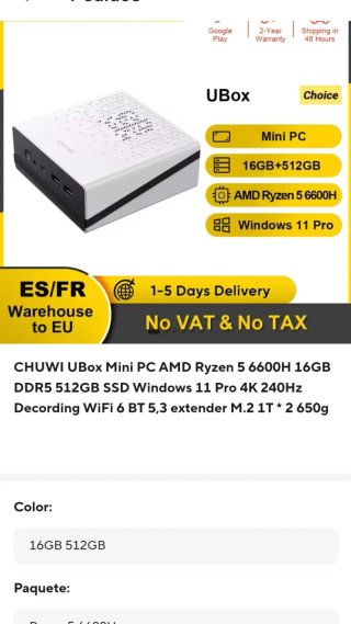 Mini PC CHUWI Ryzen 5 6600H 16GB RAM 512GB SSD