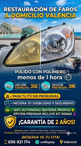 Pulido de faros coche/moto valencia domicilio itv