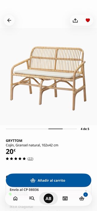 Cojín GRYTTOM IKEA para banco