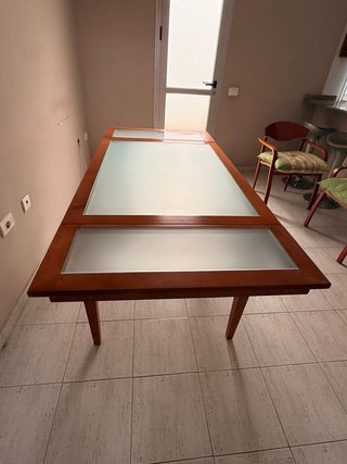 Mesa extensible madera y cristal