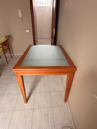 Mesa extensible madera y cristal