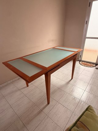 Mesa extensible madera y cristal
