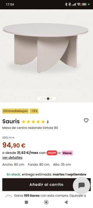 Mesa redonda centro Kenai Home beige grisáceo
