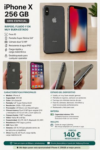 iPhone X 256GB Gris Espacial - Muy Buen Estado