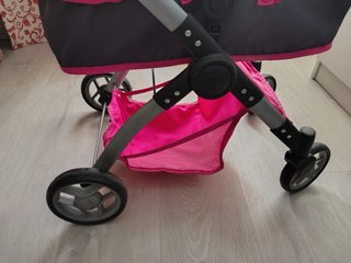 Carrito de muñecas rosa y gris desmontable