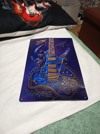 Placa metálica guitarra dragón 30x20cm