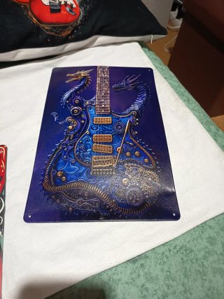 Placa metálica guitarra dragón 30x20cm