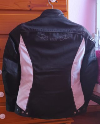 Chaqueta Moto Mujer Negra con Detalles Blancos