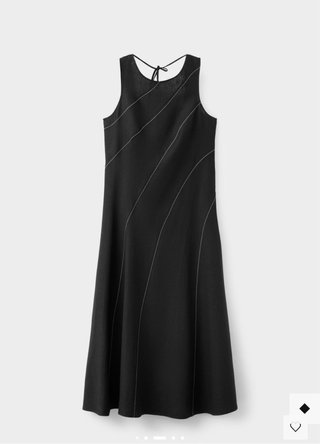 Vestido Mango Lino Negro Costuras Blancas