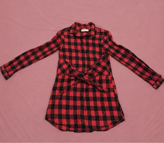 Camisa cuadros roja y negra con lazada