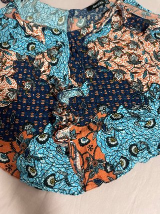 Bershka Top Estampado Floral Azul Naranja