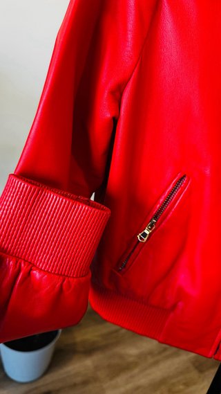 Casaco Bomber Vermelho Couro