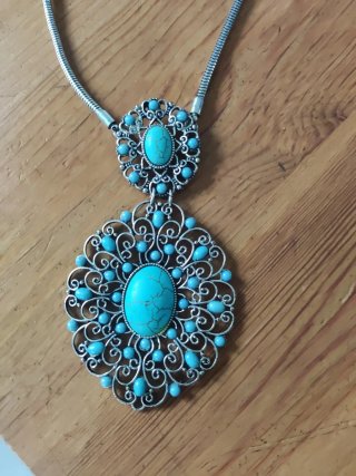 Collar fantasía plata y turquesa