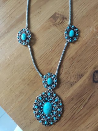 Collar fantasía plata y turquesa