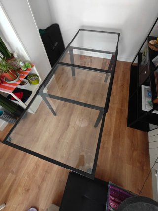 Mesa de comedor extensible de cristal y metal