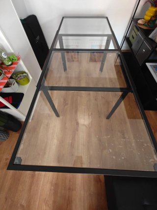Mesa de comedor extensible de cristal y metal