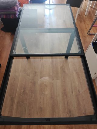 Mesa de comedor extensible de cristal y metal