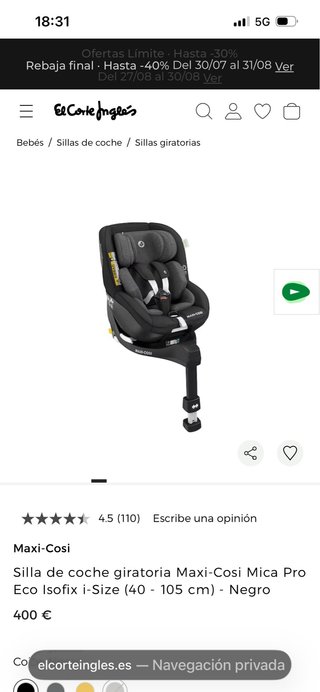 Silla de coche Maxi-Cosi para bebe entre 0 y 18 kg