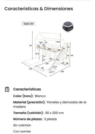 Litera triple, 3 camas independientes.