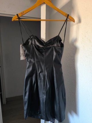 Vestido Polipiel Negro Zara Talla S
