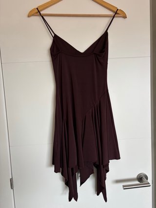 Vestido Zara tirantes asimétrico marrón volantes