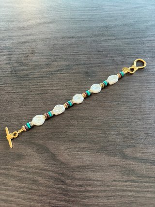Pulsera de Acero Inoxidable con Perlas y Piedras