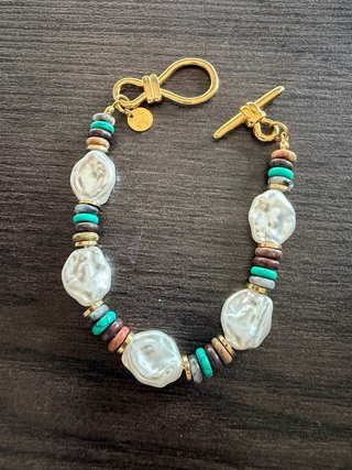 Pulsera de Acero Inoxidable con Perlas y Piedras