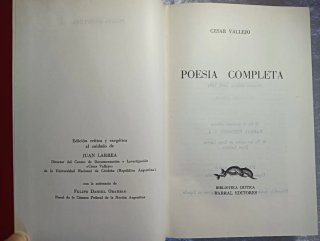 CÉSAR VALLEJO, POESÍA COMPLETA, PRIMERA EDICIÓN