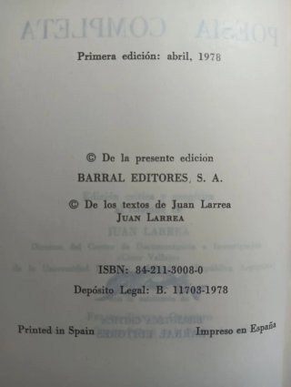 CÉSAR VALLEJO, POESÍA COMPLETA, PRIMERA EDICIÓN