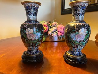 2 Jarrones Chinos Cloisonné Dinastía Qing S. XIX