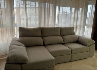 Sofá chaise longue gris/beige tela