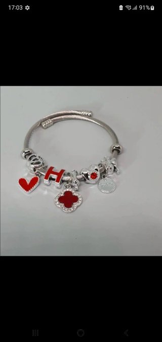 Pulsera Moda Corazón H Trébol Plata