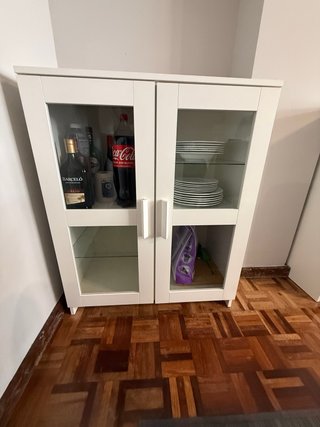 Armario Vitrina Blanco con Puertas de Cristal
