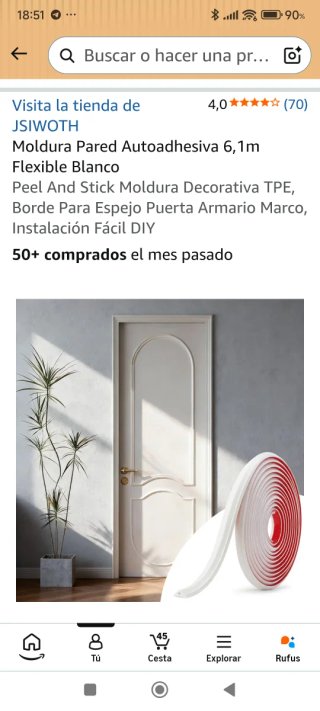 Moldura Autoadhesiva Blanca 6,1m