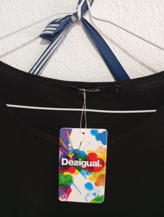 Vestido Desigual Negro con Flores Talla L