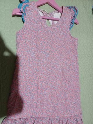Vestido Flamenca Rosa Flores Azules