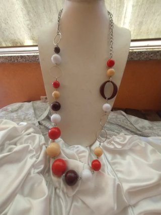 Collana vintage perle rosse e marroni