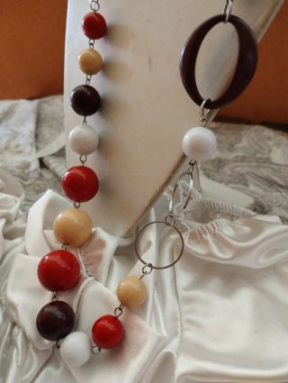 Collana vintage perle rosse e marroni