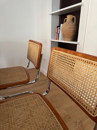 4 Sillas Estilo Cesca Madera y Ratán Natural
