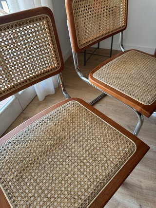 4 Sillas Estilo Cesca Madera y Ratán Natural