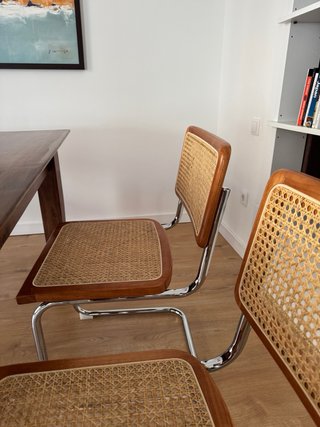 4 Sillas Estilo Cesca Madera y Ratán Natural
