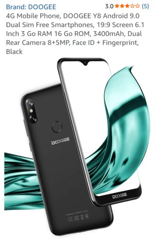 DOOGEE Y8 Negro 16GB para piezas,pantalla rota.