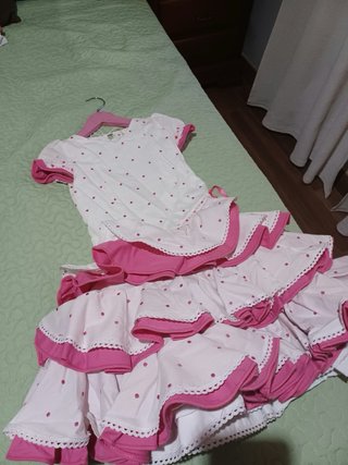 Vestido Flamenca Blanco y Rosa