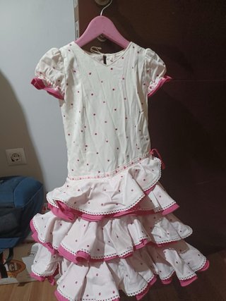 Vestido Flamenca Blanco y Rosa