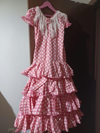 Vestido de flamenca rosa y blanco