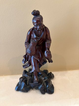 Figura antigua Pescador Chino - Madera palosanto