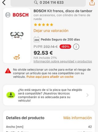 Kit Frenos Tambor Bosch 0 204 114 633 opel