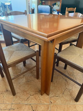 Mesa comedor extensible pino macizo + 6 sillas