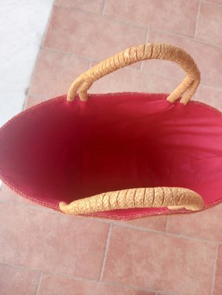 Borsa paglia due manici beige e rossa
