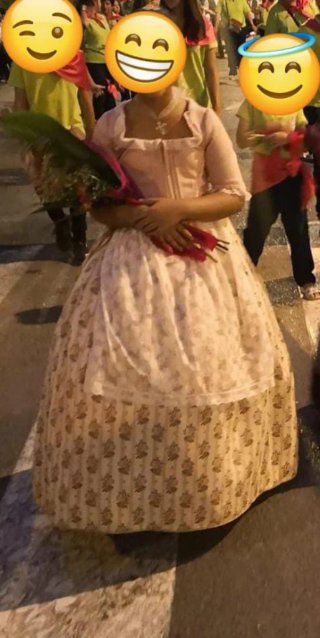 Traje fallera Conjunto falda y corpiño rosa y bla